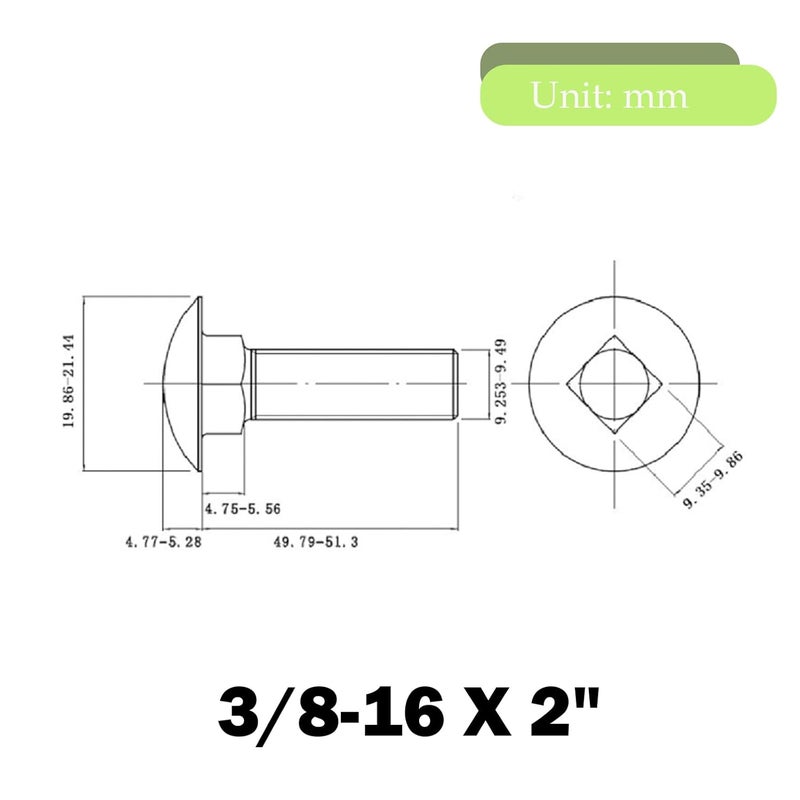 sotoolstop Store 3/8-16 X 2 Carriage Bolts Screws, Stainless Steel 18-8 (304) Round Head Square Neck Carriage Bolts, Fully Threaded, Pack of 5 - Image 5